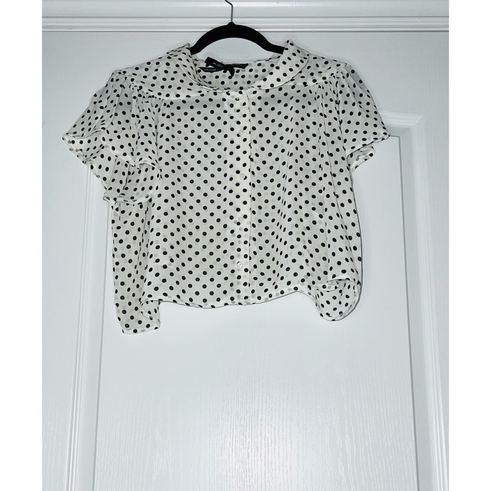PreLoved Black and White Polka Dot Blouse Size Large Ali & Kris Great Condition